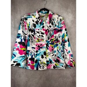 NWOT VTG Southern Lady Jacket Womens Large Multi Color Abstract Print Button Up